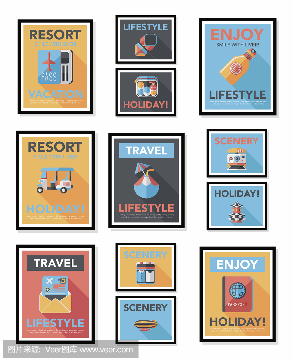 旅行海报横幅设计平面背景设置,eps10